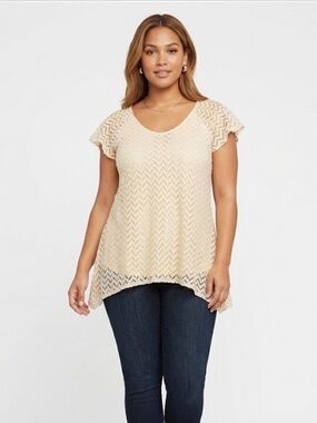 BRITTANY BLACK Lace Overlay Lined Top, Women’s L, Cream